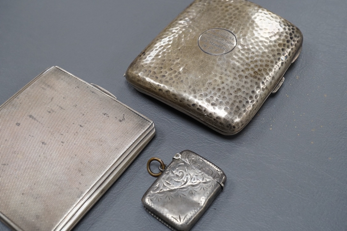 Two silver cigarette cases, including Art Deco, Birmingham, 1942, 87mm and a silver vesta case.